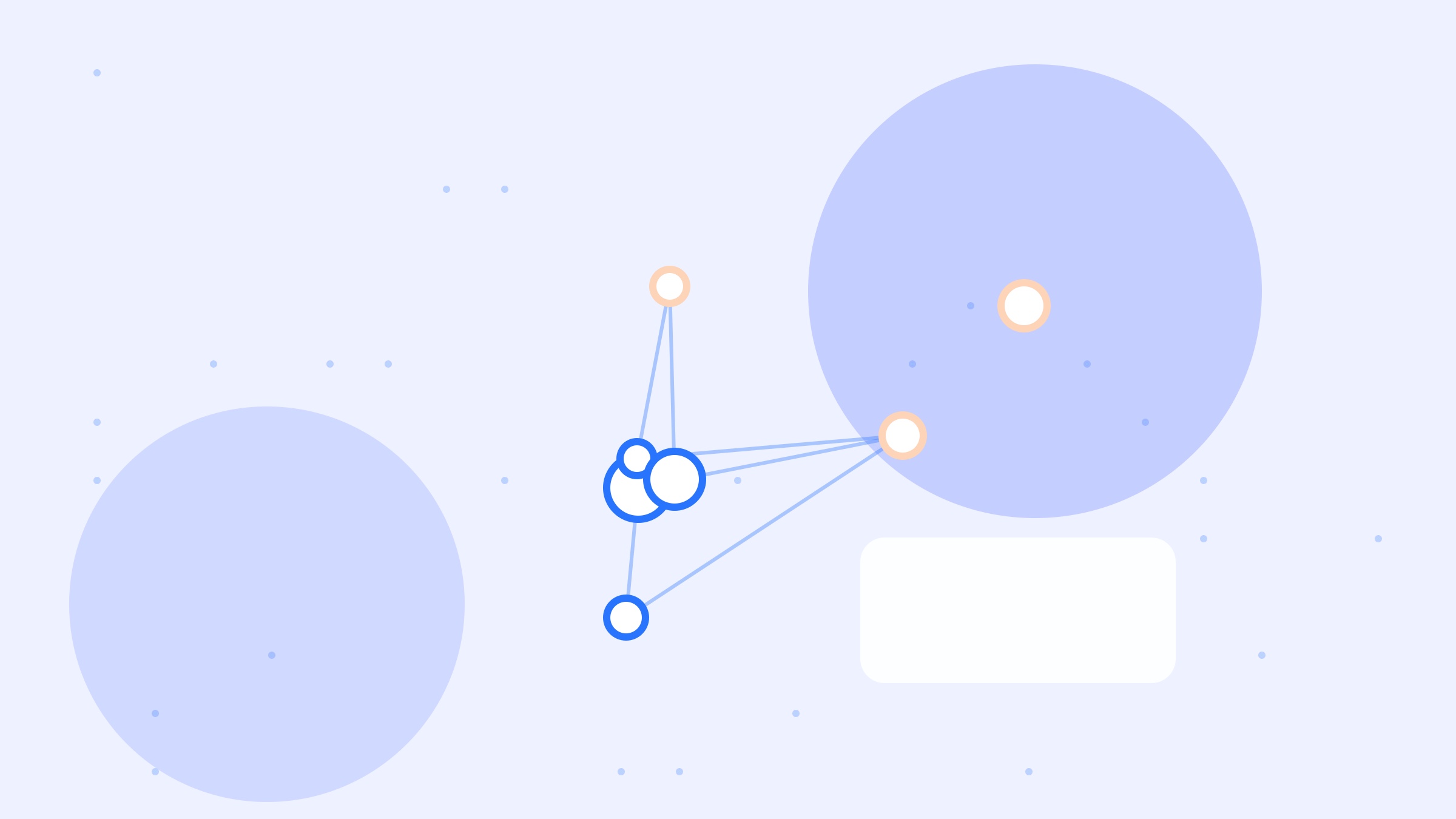 Abstract illustration of three interlocking cloud shapes in different colors connected by glowing network lines